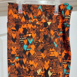 LuLaRoe Bright Orange, Teal and Black Neon Tribal Geometric Pencil Skirt Sz M